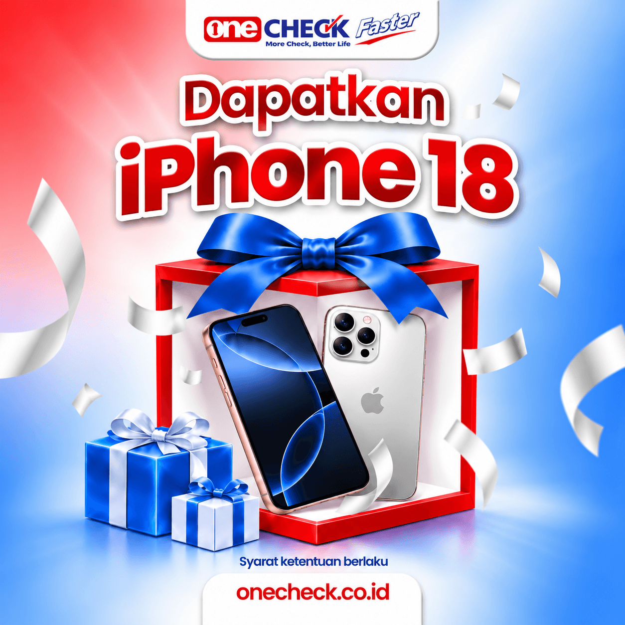 Promo undian iPhone 18 dari Onecheck. Syarat dan ketentuan berlaku.
